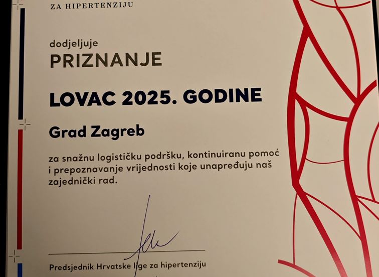 Grad Zagreb dobitnik priznanja Hrvatske lige za hipertenziju